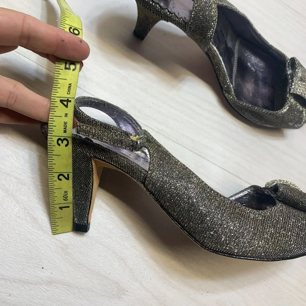 J.‎ Renee Dayna Slingback Pumps Womens Size 6.5M Metallic Silver Glitter Heel